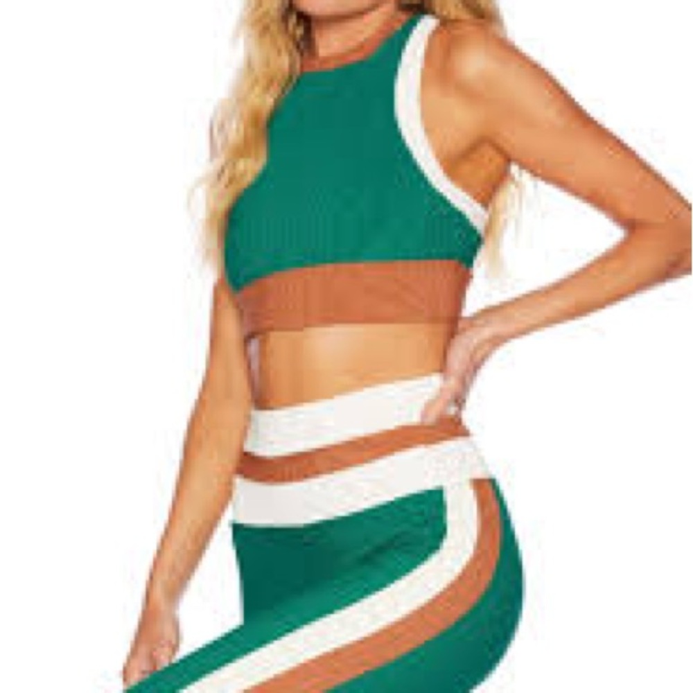 Beach Riot Green psychedelic suede workout set - medium